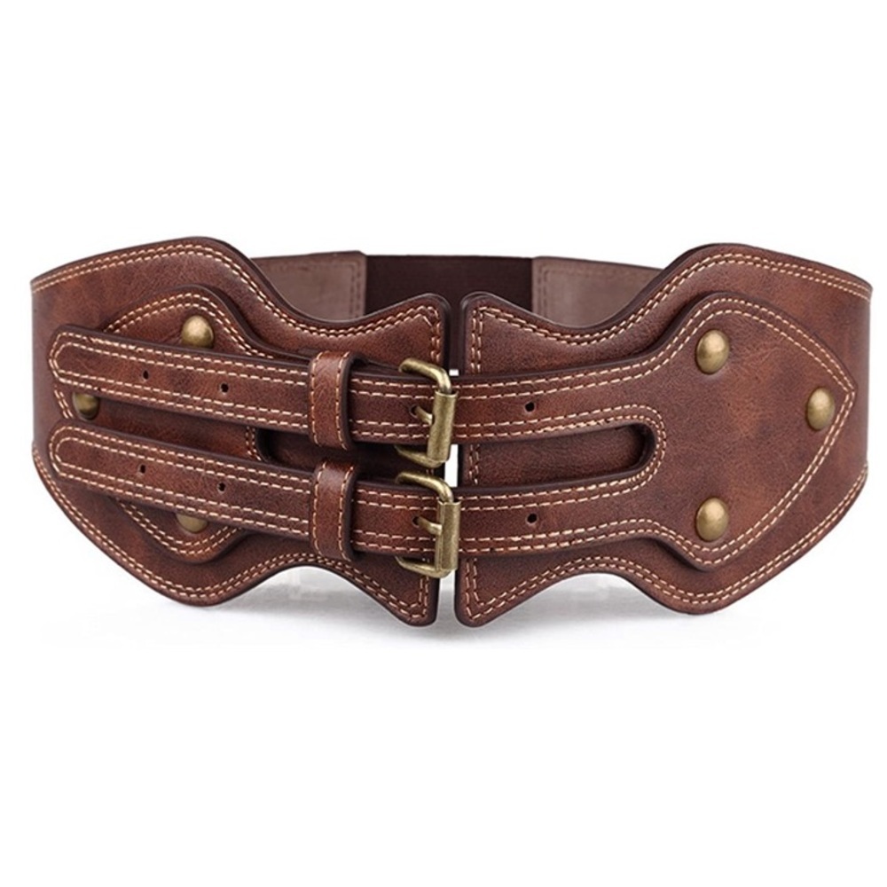 Vintage Boho Leather double belt buckle New - Picture 2 of 5
